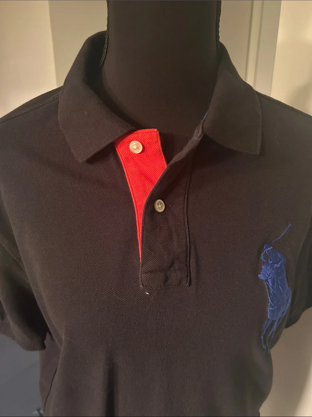 Ralph Lauren Black Polo with Red Inner Placket and Blue Pony